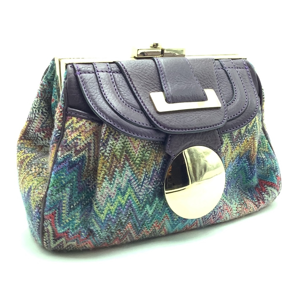 Missoni Purple Leather Multicolor Zigzag Clutch